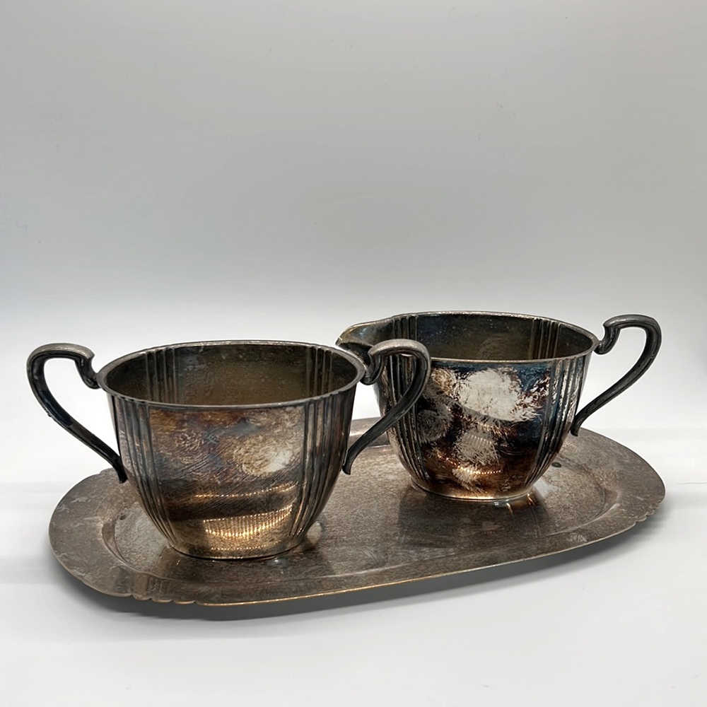 Wm Rogers silver plate sugar & cream 3 pc. set